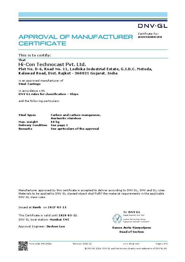 DNV-GL MARINE CERTIFICATE